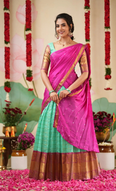 Sayuri Silk Cotton Teal Magenta Half Saree
