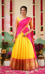 Sayuri Yellow & Bright Pink Silk Cotton Half Saree