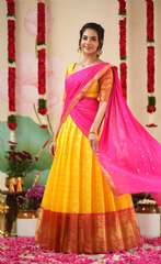 Sayuri Yellow & Bright Pink Silk Cotton Half Saree