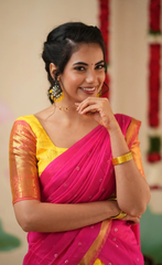 Sayuri Yellow & Bright Pink Silk Cotton Half Saree