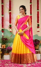Sayuri Yellow & Bright Pink Silk Cotton Half Saree
