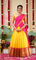 Sayuri Yellow & Bright Pink Silk Cotton Half Saree