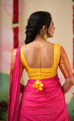 Sayuri Yellow & Bright Pink Silk Cotton Half Saree