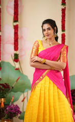 Sayuri Yellow & Bright Pink Silk Cotton Half Saree