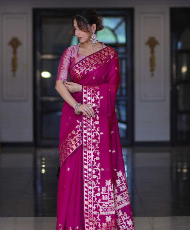 Pink Rajkumari Zari Banarasi Saree