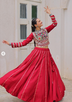 Navratri Lehenga Set with Embroidered Mirror Work Jacket