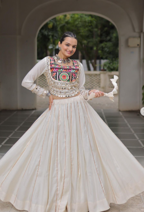 Navratri Lehenga Set with Embroidered Mirror Work Jacket