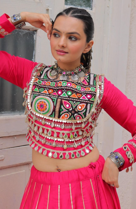Navratri Lehenga Set with Embroidered Mirror Work Jacket