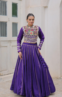 Navratri Lehenga Set with Embroidered Mirror Work Jacket