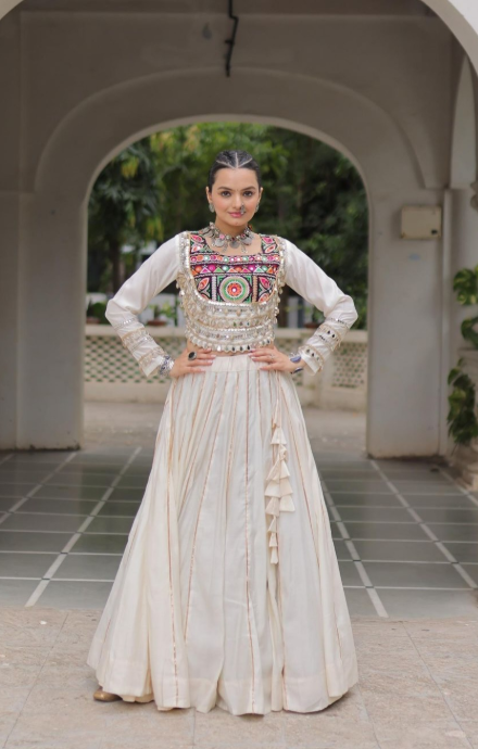 Navratri Lehenga Set with Embroidered Mirror Work Jacket