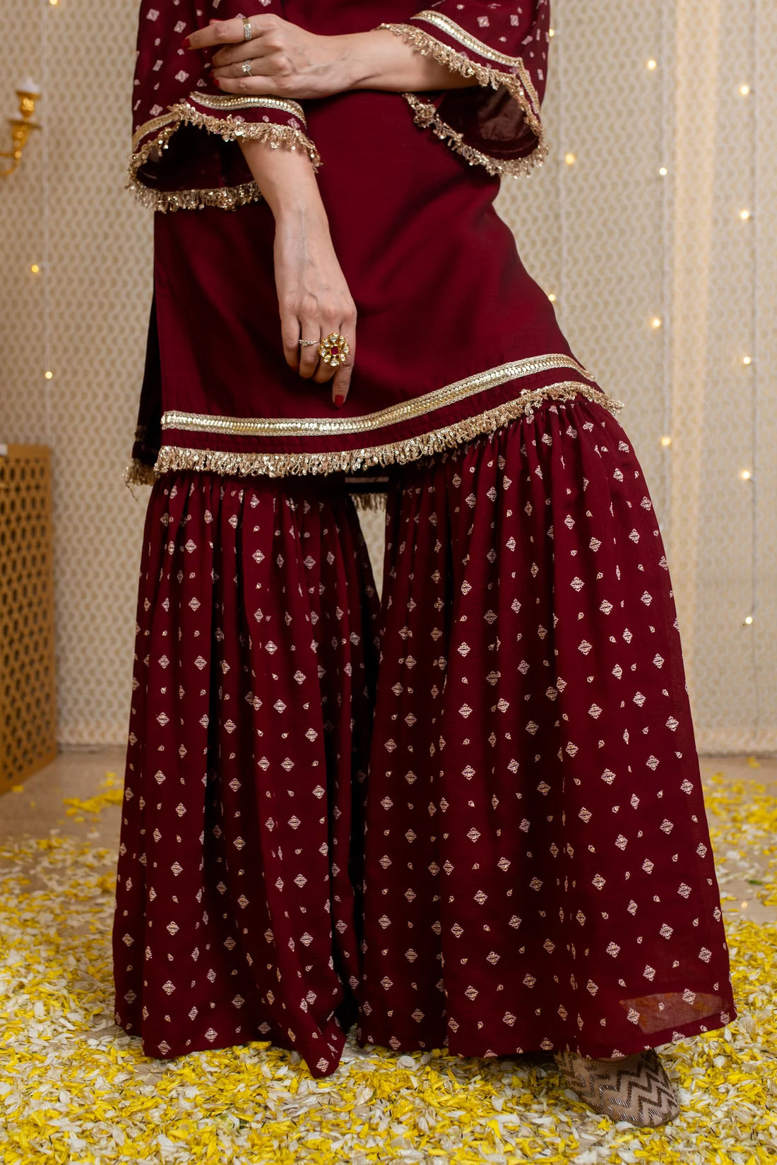 Vichrta Silk Maroon Kurta Sharara Set
