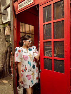 coral print dress