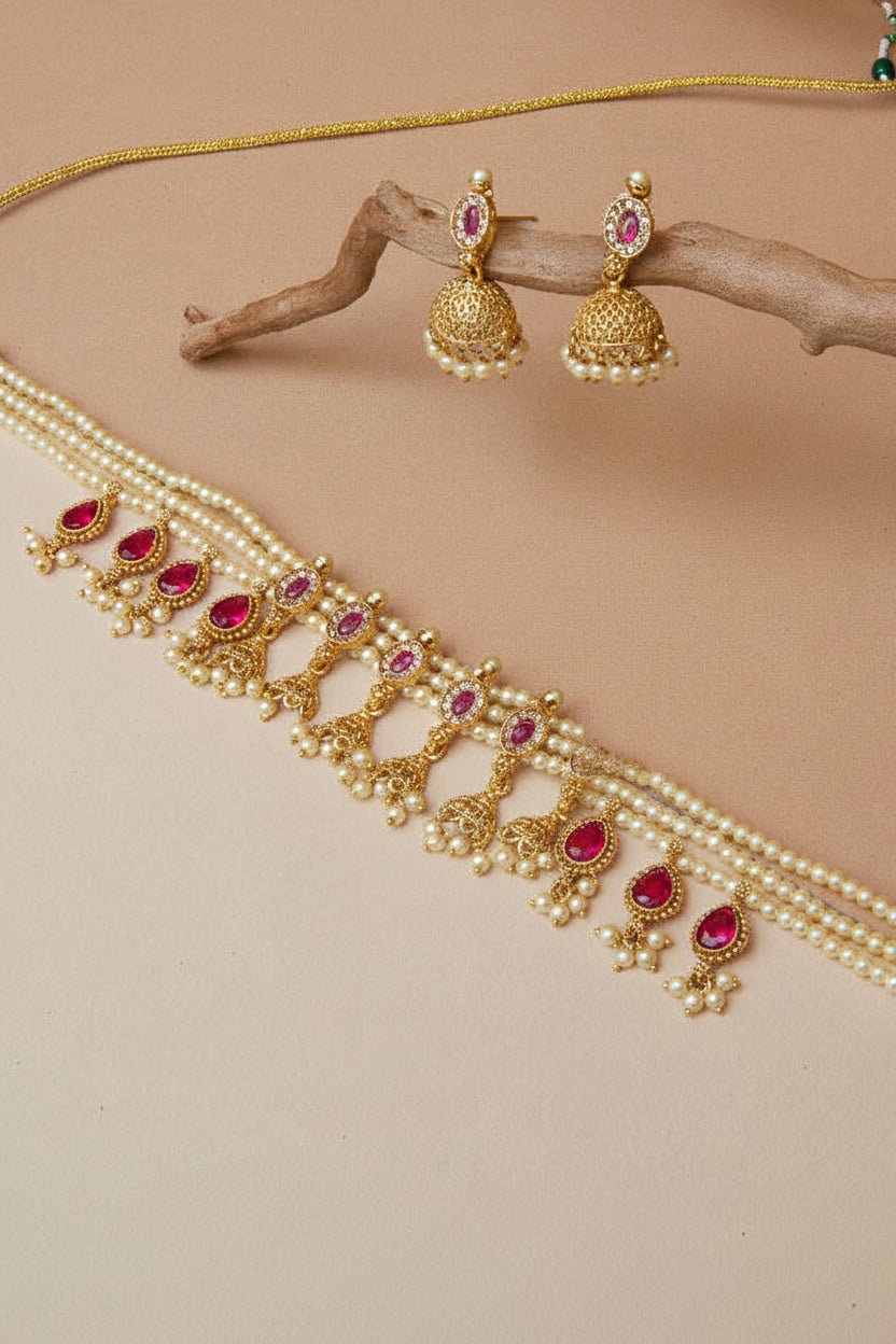 Jhumka Chinchpeti Necklace Set