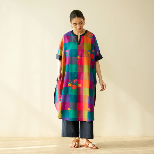 Rangrez Checkered Slub Cotton Co-Ord Set