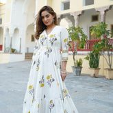 Single Flower Butta White Designer Cotton Kurta Set