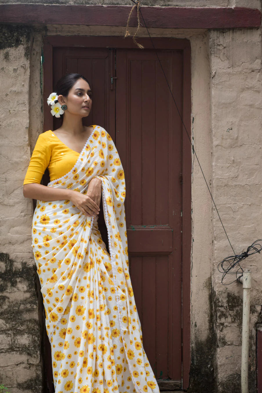 Sunflower White Cotton Saree