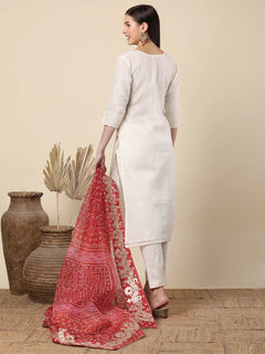 Supernet Off White Gota Patti Suit