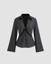 Striped Lace Trim Long Sleeve Shirt