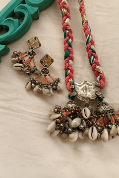 Noorva Teal Maroon Boho Necklace Set