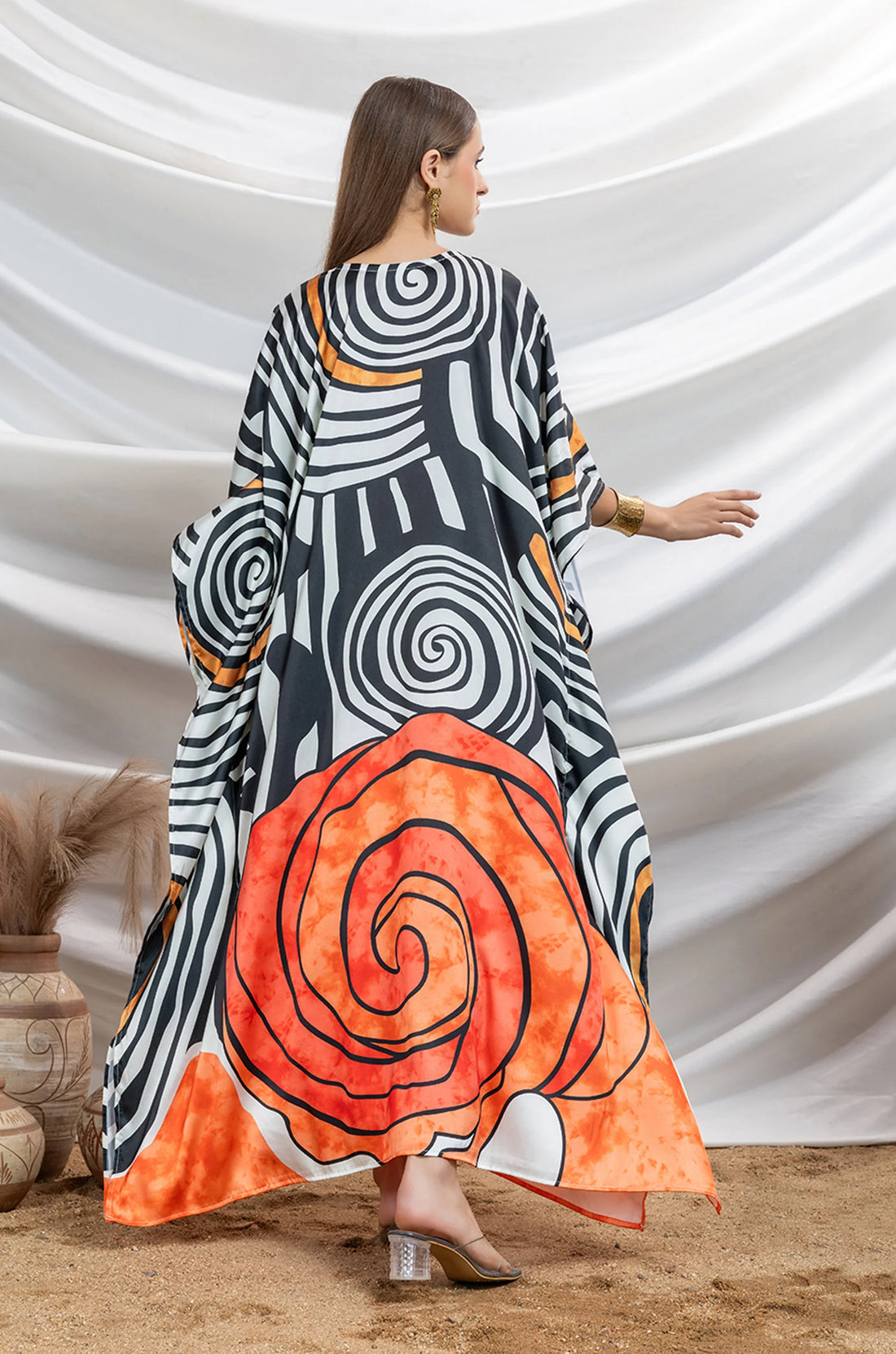 Monochrome Twist Satin Resort Kaftan