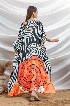 Monochrome Twist Satin Resort Kaftan
