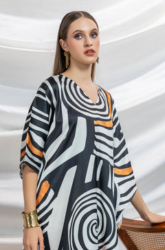 Monochrome Twist Satin Resort Kaftan
