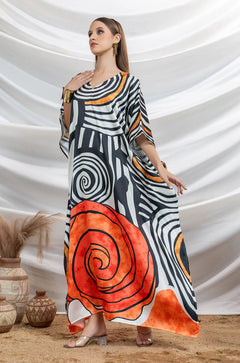 Monochrome Twist Satin Resort Kaftan
