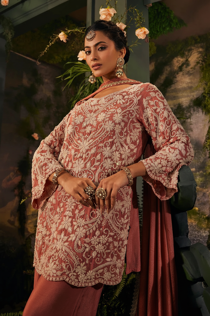 Ruh Motiwork-Palazzo Set