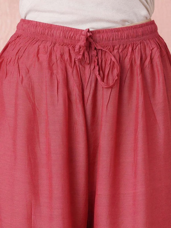 Premium Muslin Coral Pink Chikankari Kurti Palazzo Set