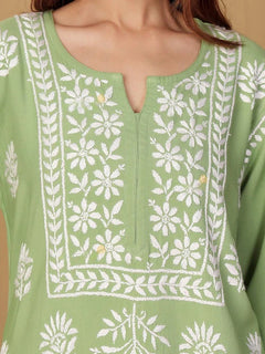 Rayon Long Chikankari Straight Kurti