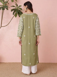 Premium Rayon White Chikankari Straight Kurti