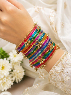 Rangrez Rainbow and Ghungroo Bangle Set