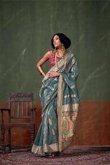 Vastragatha Paithani Tissue Silk Brown Saree
