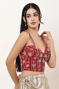 Velvet Handwork Embellished Corset Blouse