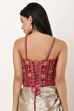 Velvet Handwork Embellished Corset Blouse