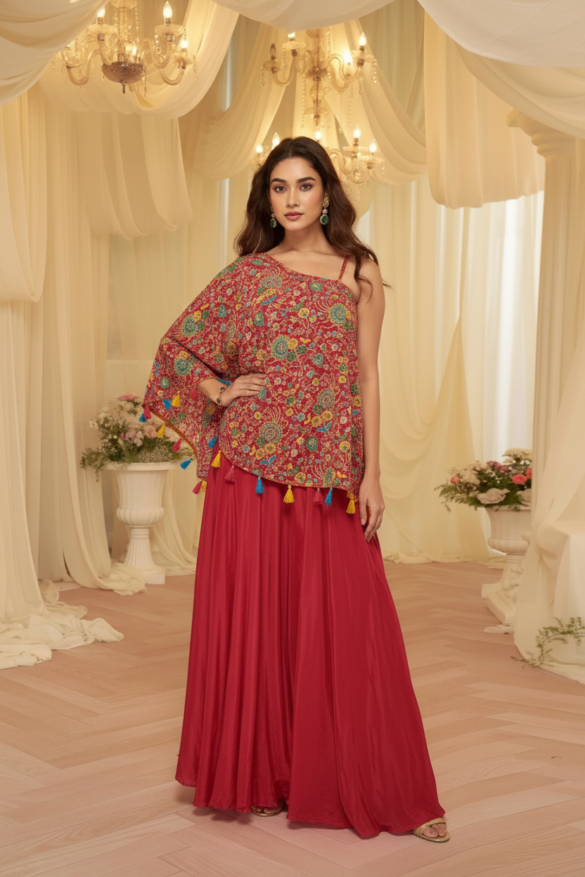 Blush Bloom Embroidered Viscose Crepe Palazzo Set