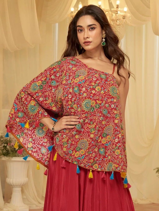 Blush Bloom Embroidered Viscose Crepe Palazzo Set