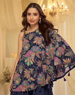 Blush Bloom Embroidered Viscose Crepe Palazzo Set