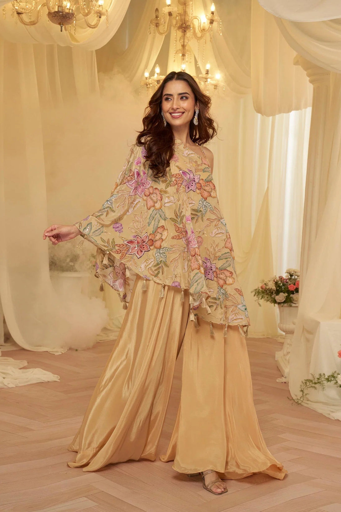 Blush Bloom Embroidered Viscose Crepe Palazzo Set
