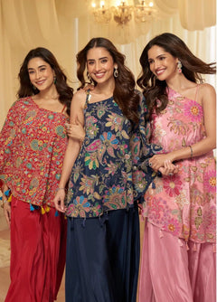 Blush Bloom Embroidered Viscose Crepe Palazzo Set