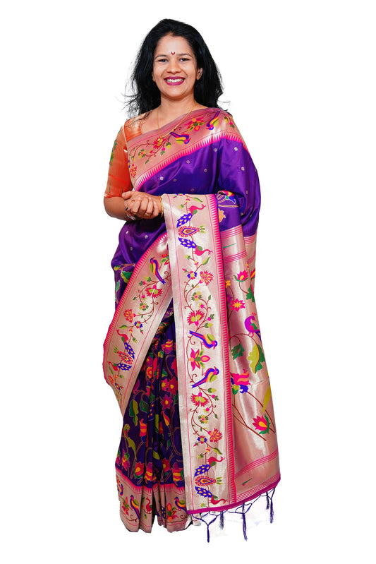 Mayurika Pure Silk Paithani Saree with Royal Floral Bird Pallu