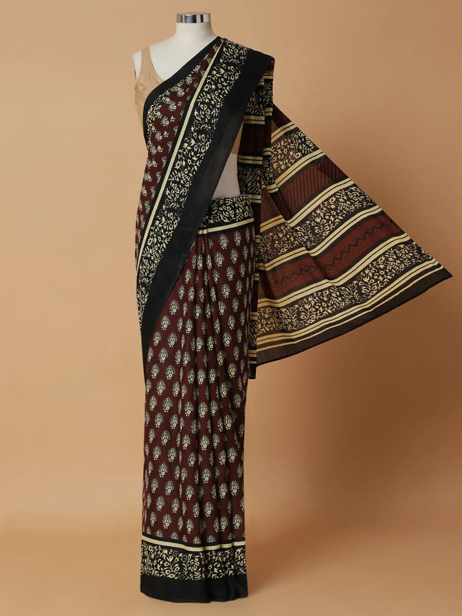 Walnut Brown Printed Cotton Saree