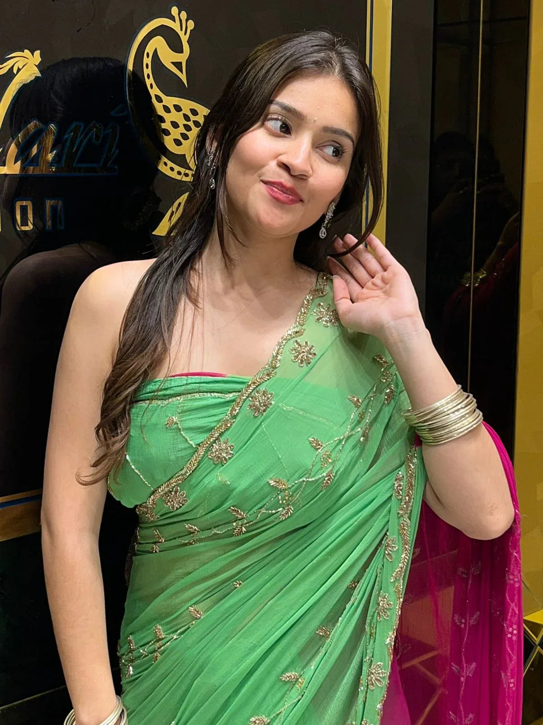 Royal Purple Pure Chiffon Floral Handwork Saree