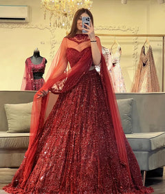 Royal Ruby Red Embroidered Designer Lehenga Choli