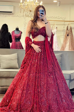 Royal Ruby Red Embroidered Designer Lehenga Choli