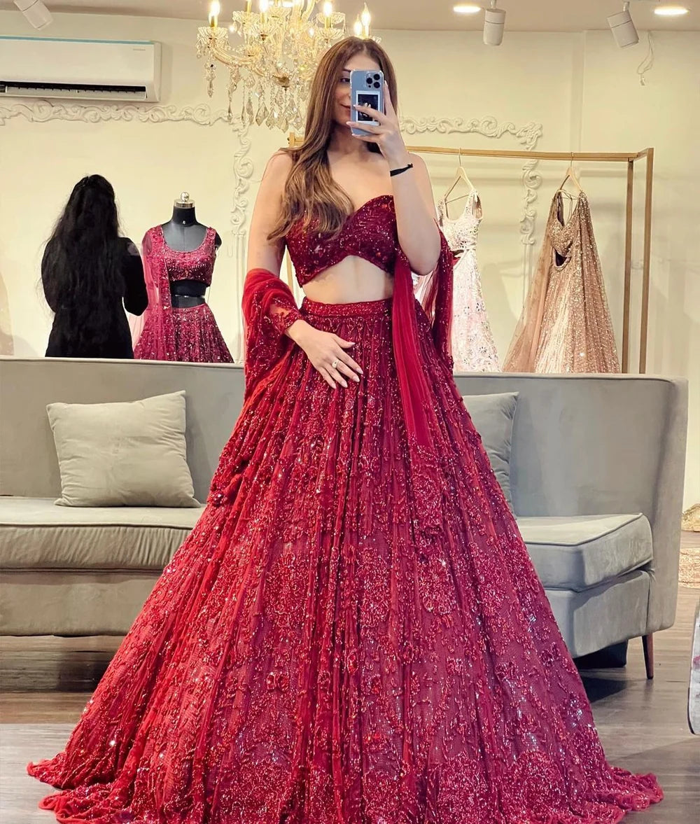 Royal Ruby Red Embroidered Designer Lehenga Choli