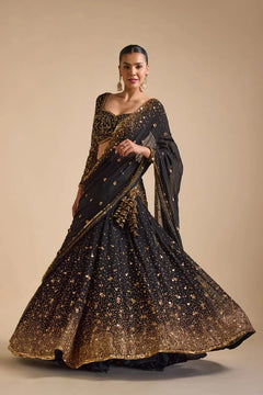 Celestial Charm Black & Gold Embroidered Designer Lehenga Set