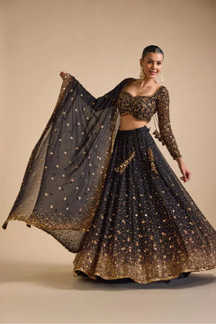 Celestial Charm Black & Gold Embroidered Designer Lehenga Set