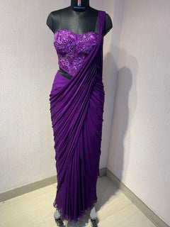 Elegant Purple Corset Blouse with Drape Saree