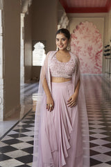 Pink Viscose Moti Handwork Set